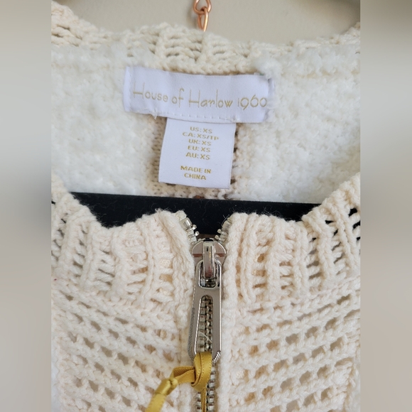 House Of Harlow Pom Pom In Cream Zip Cardigan Size Xs - Picture 2 of 7